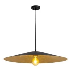 PCover 1-Light 31.5 In.W Black Pendant Light Industrial Kitchen Cone Barn Hanging Light With Gold Foil Accent -Lamp Parts black huoku pendant lights pd1071251 c3 1000
