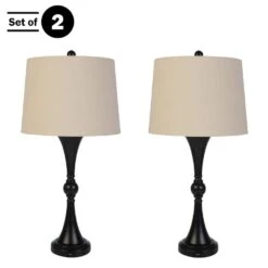28.74 In. Table Lamps Set With USB Charging Ports, Touch Control And LED Bulbs, Black -Lamp Parts black lavish home table lamps 72 lmpst2 21 usb 1f 1000