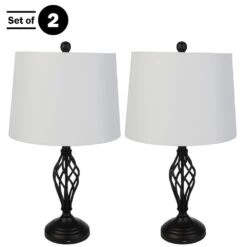 Set Of 2-Modern Table Lamps With USB Charging Ports And LED Bulbs, Black -Lamp Parts black lavish home table lamps 72 lmpst2 25 usb 1f 1000