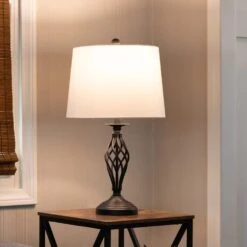 Set Of 2-Modern Table Lamps With USB Charging Ports And LED Bulbs, Black -Lamp Parts black lavish home table lamps 72 lmpst2 25 usb c3 1000