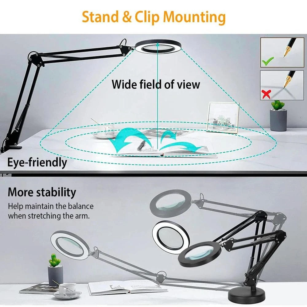 27.8 In. Black LED Magnifier Desk Lamp 8x Magnifying Glass With Light Swing Arm Desk Table Light USB Reading Lamps 7 27.8 In. Black LED Magnifier Desk Lamp 8x Magnifying Glass With Light Swing Arm Desk Table Light USB Reading Lamps - Image 5