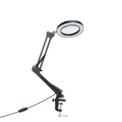 27.8 In. Black LED Magnifier Desk Lamp 8x Magnifying Glass With Light Swing Arm Desk Table Light USB Reading Lamps