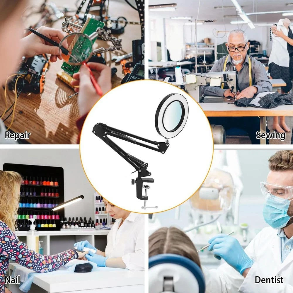 27.8 In. Black LED Magnifier Desk Lamp 8x Magnifying Glass With Light Swing Arm Desk Table Light USB Reading Lamps 10 27.8 In. Black LED Magnifier Desk Lamp 8x Magnifying Glass With Light Swing Arm Desk Table Light USB Reading Lamps - Image 8