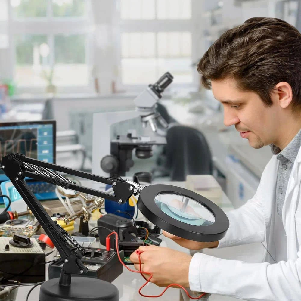 27.8 In. Black LED Magnifier Desk Lamp 8x Magnifying Glass With Light Swing Arm Desk Table Light USB Reading Lamps 4 27.8 In. Black LED Magnifier Desk Lamp 8x Magnifying Glass With Light Swing Arm Desk Table Light USB Reading Lamps - Image 2