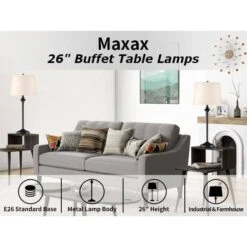26 In. Black Modern Buffet Bedroom Living Room Bedside Desk Nightstand Tall Table Lamps (Set Of 2) -Lamp Parts black maxax table lamps t13 bk 44 1000