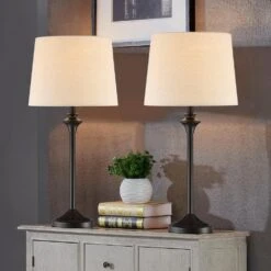 26 In. Black Modern Buffet Bedroom Living Room Bedside Desk Nightstand Tall Table Lamps (Set Of 2) -Lamp Parts black maxax table lamps t13 bk c3 1000