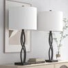 Cleveland 26 In. Black Modern Metal Bedroom Living Room Bedside Desk Nightstand Table Lamps Set Of 2 -Lamp Parts black maxax table lamps t168 bk 64 1000