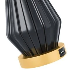 Sacramento 24 In. Black Modern Dimmable Ceramic Bedroom Living Room Bedside Desk Table Lamps USB Port Set Of 2 -Lamp Parts black maxax table lamps t182 bk 1d 1000