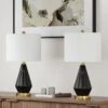 Sacramento 24 In. Black Modern Dimmable Ceramic Bedroom Living Room Bedside Desk Table Lamps USB Port Set Of 2