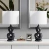 24 In. Black Vintage Dimmable Resin Bedroom Living Room Bedside Desk Nightstand Table Lamps USB Port (Set Of 2) -Lamp Parts black maxax table lamps t189 bk 64 1000
