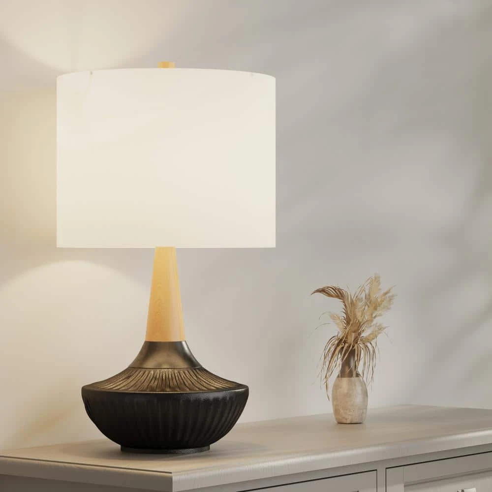 Salem 23 In. Black Modern Ceramic Bedroom Living Room Bedside Desk Nightstand Table Lamps 4 Salem 23 In. Black Modern Ceramic Bedroom Living Room Bedside Desk Nightstand Table Lamps - Image 2