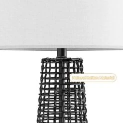 Heideman 26.5 In. Black Modern Dimmable Rattan Bedroom Living Room Bedside Desk Table Lamps Set Of 2 -Lamp Parts black maxax table lamps t212 bk 1f 1000