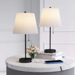 20.75 In. Black Modern Metal Bedroom Living Room Bedside Desk Nightstand Table Lamps USB Port (Set Of 2) -Lamp Parts black maxax table lamps t230 bk 40 1000