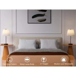 20.75 In. Black Modern Metal Bedroom Living Room Bedside Desk Nightstand Table Lamps USB Port (Set Of 2) -Lamp Parts black maxax table lamps t230 bk 44 1000