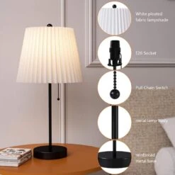 20.75 In. Black Modern Metal Bedroom Living Room Bedside Desk Nightstand Table Lamps USB Port (Set Of 2) -Lamp Parts black maxax table lamps t230 bk 4f 1000