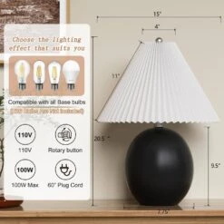 20.5 In. Black Vintage Ceramic Bedroom Living Room Bedside Desk Nightstand Table Lamps (Set Of 2) 12 20.5 In. Black Vintage Ceramic Bedroom Living Room Bedside Desk Nightstand Table Lamps (Set Of 2) -Lamp Parts black maxax table lamps t231 bk s a0 1000