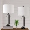 Cincinati 26.5 In. Black Modern Metal Bedroom Living Room Bedside Desk Nightstand Table Lamps Usb Port Set Of 2 -Lamp Parts black maxax table lamps t238 bk 64 1000