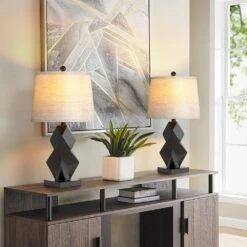 Salem 24 In. Black Modern Dimmable Resin Bedroom Living Room Bedside Desk Nightstand Table Lamps Usb Port Set Of 2