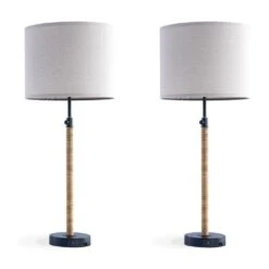 Cleveland 33 In. Black Modern Metal Bedroom Living Room Bedside Desk Tall Table Lamps USB Port Set Of 2