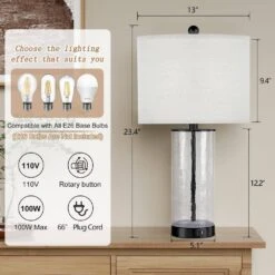 23.5 In. Black Modern Dimmable Glass Bedroom Living Room Bedside Desk Nightstand Table Lamps USB Port (Set Of 2) -Lamp Parts black maxax table lamps t263 bk 4f 1000