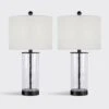 23.5 In. Black Modern Dimmable Glass Bedroom Living Room Bedside Desk Nightstand Table Lamps USB Port (Set Of 2)