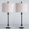 28.3 In. Black Modern Marble Bedroom Living Room Bedside Desk Nightstand Small Table Lamps USB Port (Set Of 2) -Lamp Parts black maxax table lamps t264 bk 64 1000