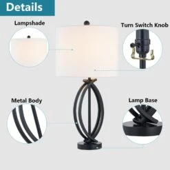 26 In. Black Modern Dimmable Metal Bedroom Living Room Bedside Desk Nightstand Table Lamps (Set Of 2) -Lamp Parts black maxax table lamps t81 bk c3 1000