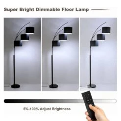80" Black 3-Light Standard Arched Floor Lamp, Dimmable 3-Color Temperature Remote Control, Stylish Tall Tree Floor Lamps -Lamp Parts black netin floor lamps zj02b bl 1f 1000