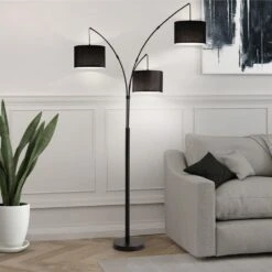 80" Black 3-Light Standard Arched Floor Lamp, Dimmable 3-Color Temperature Remote Control, Stylish Tall Tree Floor Lamps -Lamp Parts black netin floor lamps zj02b bl 31 1000