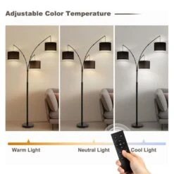 80" Black 3-Light Standard Arched Floor Lamp, Dimmable 3-Color Temperature Remote Control, Stylish Tall Tree Floor Lamps -Lamp Parts black netin floor lamps zj02b bl 4f 1000