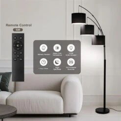 80" Black 3-Light Standard Arched Floor Lamp, Dimmable 3-Color Temperature Remote Control, Stylish Tall Tree Floor Lamps -Lamp Parts black netin floor lamps zj02b bl c3 1000