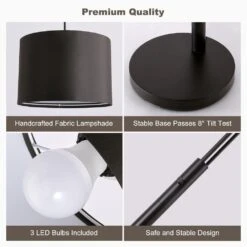 80" Black 3-Light Standard Arched Floor Lamp, Dimmable 3-Color Temperature Remote Control, Stylish Tall Tree Floor Lamps -Lamp Parts black netin floor lamps zj02b bl fa 1000