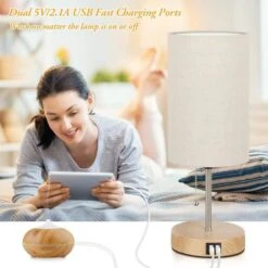 (Set Of 2) 16.4 In. Table Lamps With 2 USB Ports And Cream Fabric Shade -Lamp Parts black nordic hygge table lamps b0bq36vlwx fa 1000