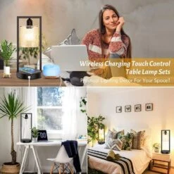 Set Of 2 16 In. Dimmable Bedside Nightstand Lamps With USB Port, Black -Lamp Parts black nordic hygge table lamps hx t0376 qibkb 2 n fa 1000