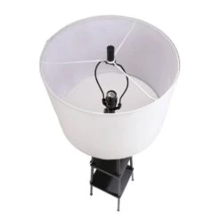 57.8 In. Modern Black Standard Floor Lamps With Shelves And Beige Linen Shade -Lamp Parts black pia ricco floor lamps 1jay 60005 44 1000