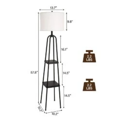 57.8 In. Modern Black Standard Floor Lamps With Shelves And Beige Linen Shade -Lamp Parts black pia ricco floor lamps 1jay 60005 66 1000