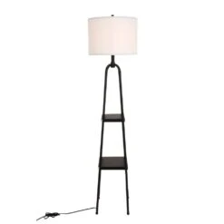 57.8 In. Modern Black Standard Floor Lamps With Shelves And Beige Linen Shade -Lamp Parts black pia ricco floor lamps 1jay 60005 c3 1000