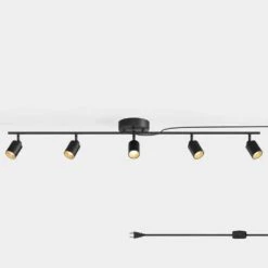 Shura Black 5-Light Plug-In Track Light With Dimmer Switch, Integrated LED Bulbs, 4 Ft Track Light Kit, 3000K 2275 Lumen -Lamp Parts black plug in vidalite track lighting kits ce1060196 4f 1000
