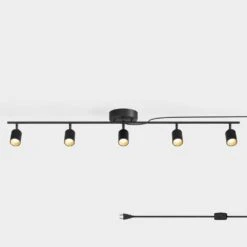 Shura Black 5-Light Plug-In Track Light With Dimmer Switch, Integrated LED Bulbs, 4 Ft Track Light Kit, 3000K 2275 Lumen