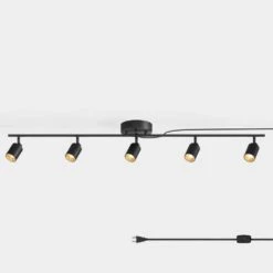 Shura Black 5-Light Plug-In Track Light With Dimmer Switch, Integrated LED Bulbs, 4 Ft Track Light Kit, 3000K 2275 Lumen -Lamp Parts black plug in vidalite track lighting kits ce1060196 c3 1000
