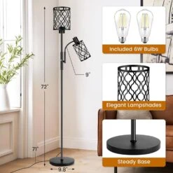 72 In. Black Farmhouse Floor Lamps-2 Number Of Bulbs Dimmable Tree Floor Lamp For Living Room, With Lantern Shade -Lamp Parts black rottogoon floor lamps rofp096ab1 1d 1000