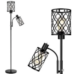 72 In. Black Farmhouse Floor Lamps-2 Number Of Bulbs Dimmable Tree Floor Lamp For Living Room, With Lantern Shade