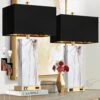 25 In. White Touch Table Lamps, Bedside Lamps With 2 USB Ports And Black Shade, 3-Way Dimmable End Lamp For Living Room -Lamp Parts black rottogoon table lamps palp228ab2 64 1000