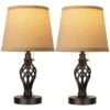 16 In. Farmhouse Bedside Lamps (Set Of 2) W/ USB Ports, Black Table Lamp Cream Drum Shade Spiral Cage Base Without Bulb -Lamp Parts black rottogoon table lamps palp379ab2 64 1000