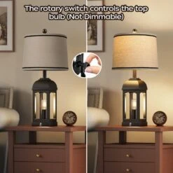 26 In. Black Paint Table Lamps With USB A+C And Night Light, Rustic Bedside Lamps With 3-Way Dimmable Touch Control -Lamp Parts black rottogoon table lamps qmlp404ab2 31 1000