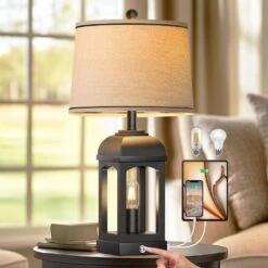 26 In. Black Paint Table Lamps With USB A+C And Night Light, Rustic Bedside Lamps With 3-Way Dimmable Touch Control -Lamp Parts black rottogoon table lamps qmlp404ab2 d4 1000