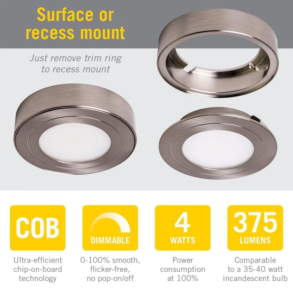 PureVue Dimmable Soft-Bright White (3000K) LED Matte Black Finish Puck Light 4 PureVue Dimmable Soft-Bright White (3000K) LED Matte Black Finish Puck Light - Image 2