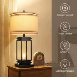 28 In. Black Table Lamp Set ((Set Of 2)) Dimmable Farmhouse Table Lamps With Shape And USB Ports -Lamp Parts black table lamps fxfgtdhs 44 1000