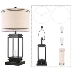 28 In. Black Table Lamp Set ((Set Of 2)) Dimmable Farmhouse Table Lamps With Shape And USB Ports -Lamp Parts black table lamps fxfgtdhs fa 1000