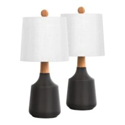20 In. Black Vintage Ceramic Bedroom Living Room Bedside Desk Nightstand Table Lamps (Set Of 2)